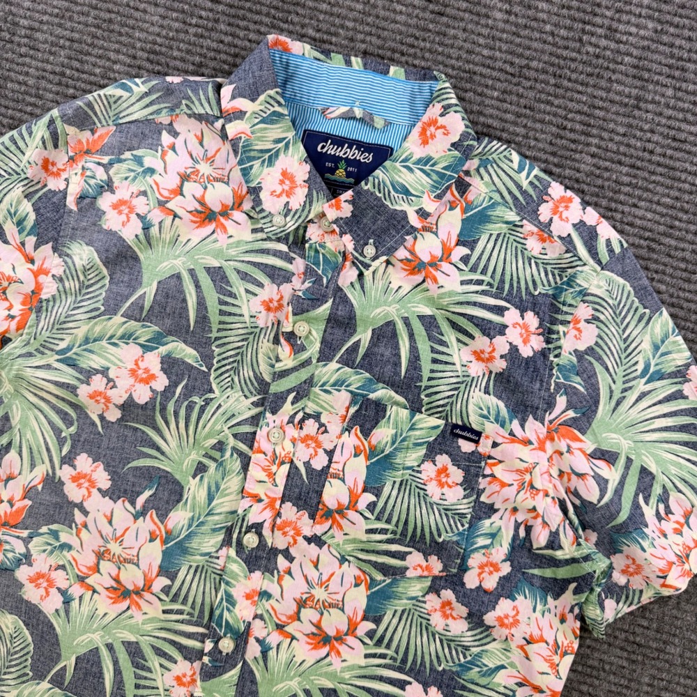 Chubbies Mens Small Regular Fit Tropical Floral Palm Short Sleeve Button Down